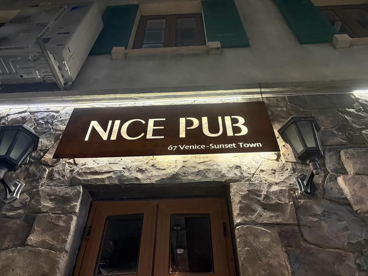 Nice Pub entrance showing 67 Venice address